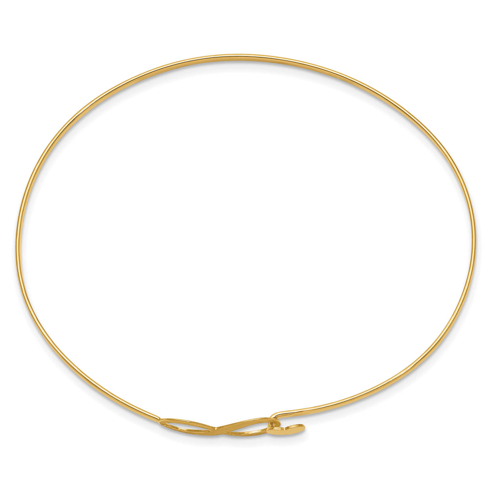 14K Brushed and Infinity and Heart Clasp 1.65mm Flexible Oval Bangle
