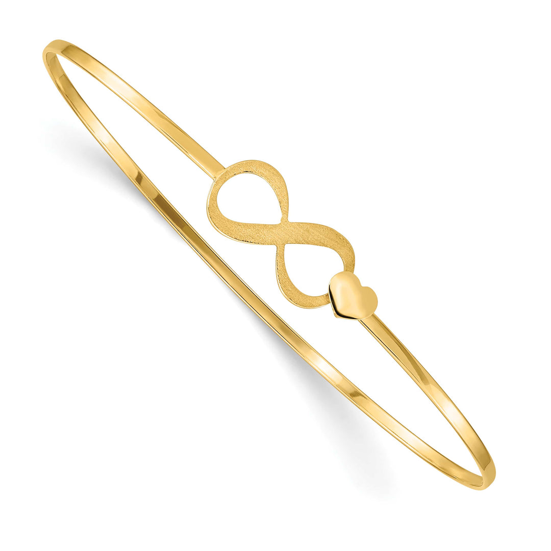 14K Brushed and Infinity and Heart Clasp 1.65mm Flexible Oval Bangle
