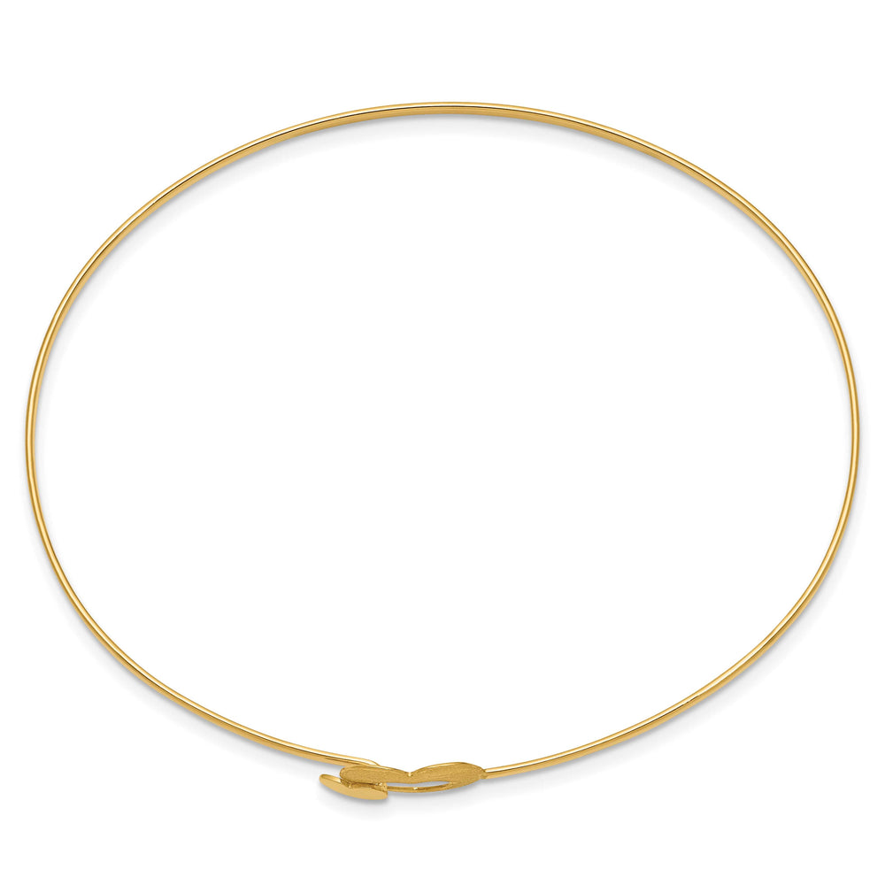 14K Brushed and Two Hearts Clasp 1.60mm Flexible Oval Bangle Bracelet