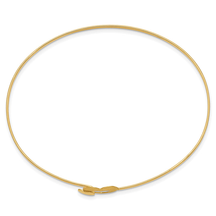 14K Brushed and Two Hearts Clasp 1.60mm Flexible Oval Bangle Bracelet