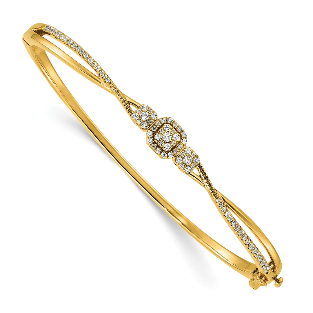 14K Complete 1/2 carat Diamond Fashion Hinged Oval Bangle Bracelet