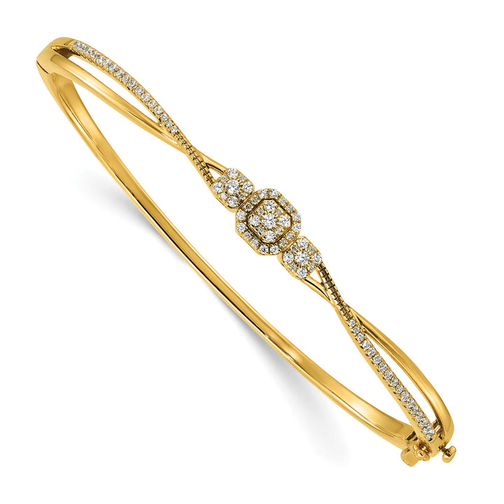 14K Complete 1/2 carat Diamond Fashion Hinged Oval Bangle Bracelet