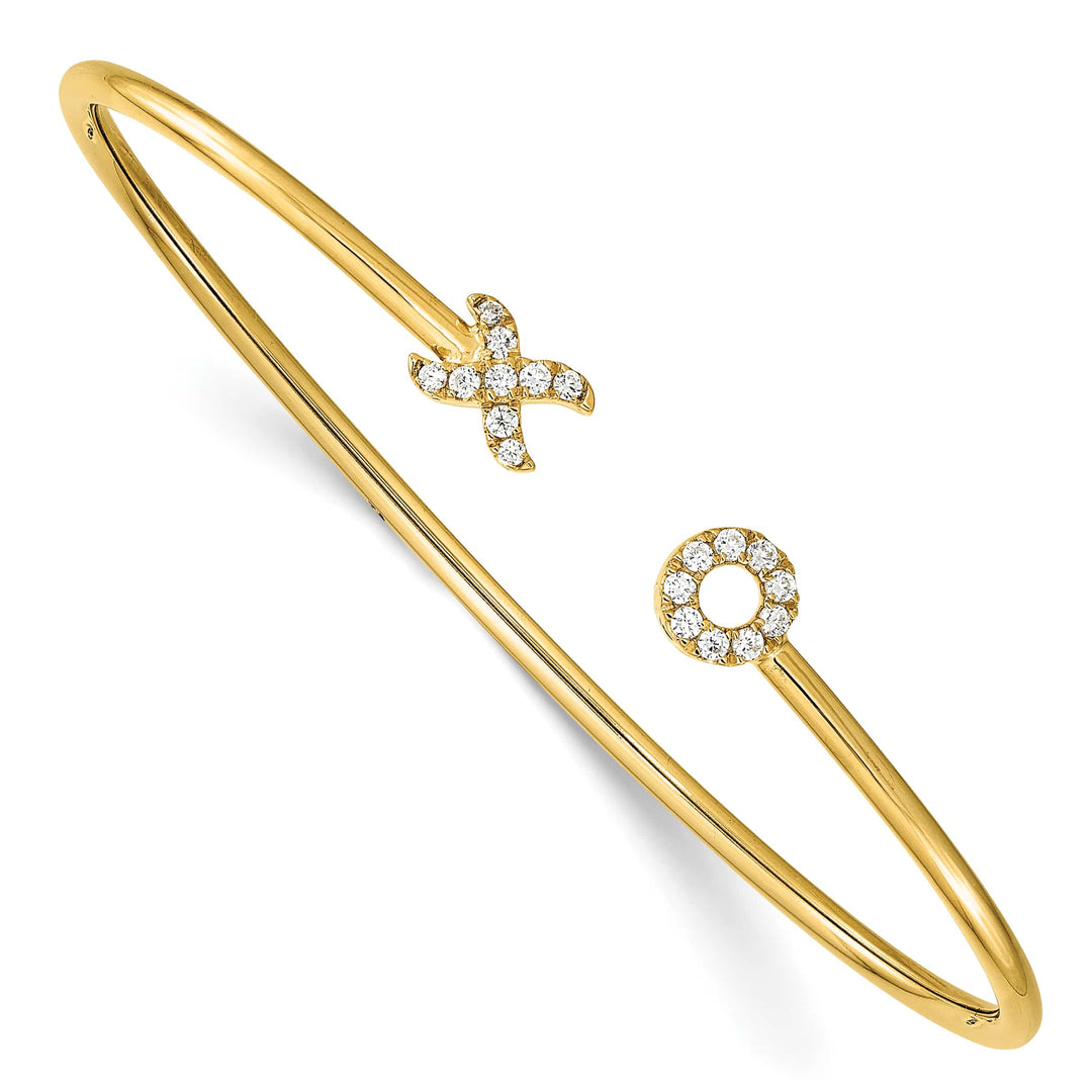 14k Complete 1/5 carat Diamond X and O Flexible Cuff Bangle Bracelet