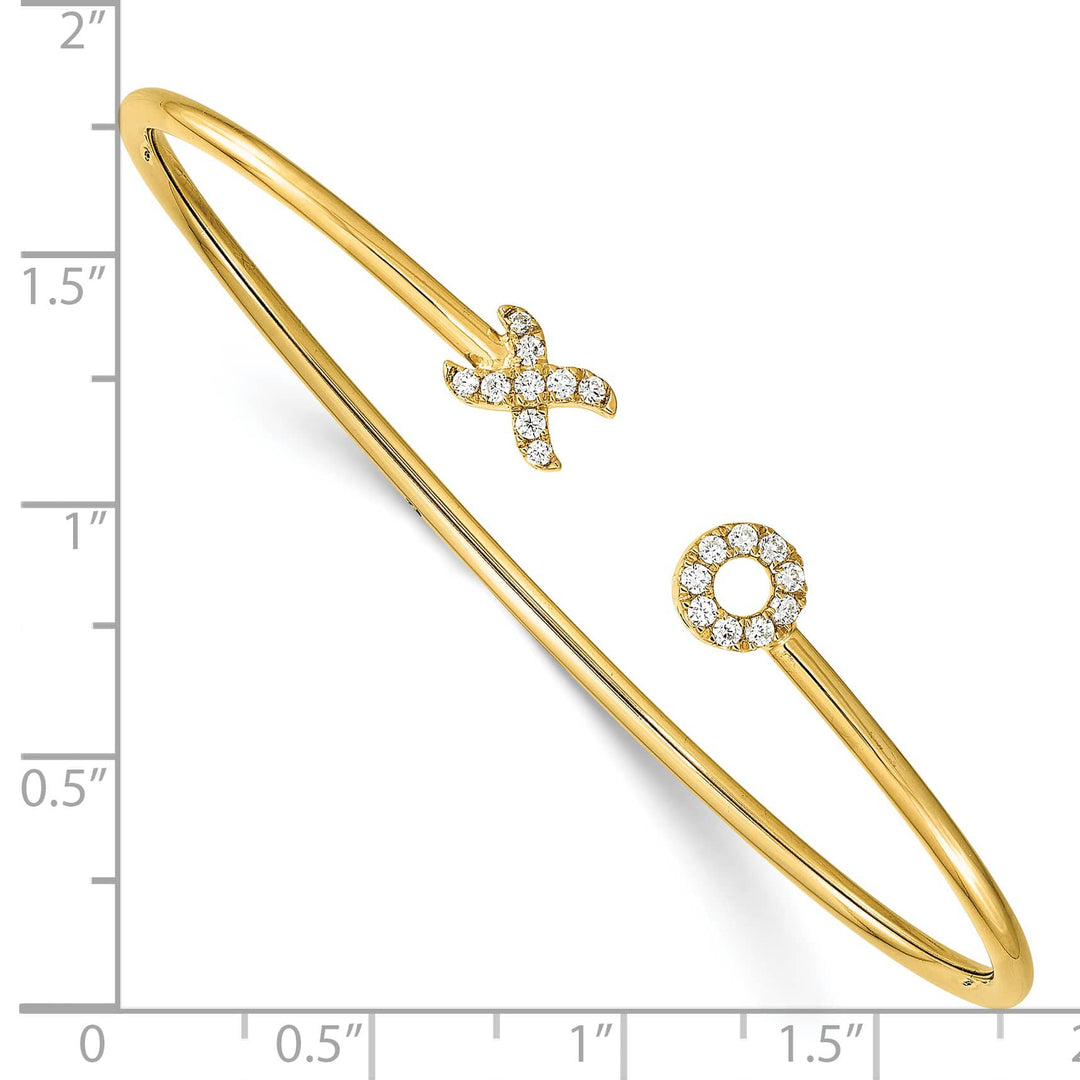 14k Complete 1/5 carat Diamond X and O Flexible Cuff Bangle Bracelet
