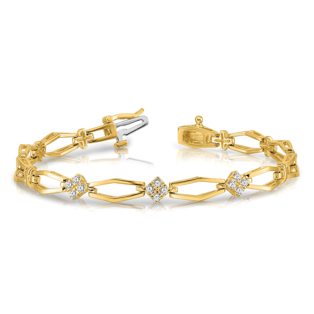 14K Complete 1/5 carat Round I2 Diamond Cluster Fancy 7 inch Bracelet