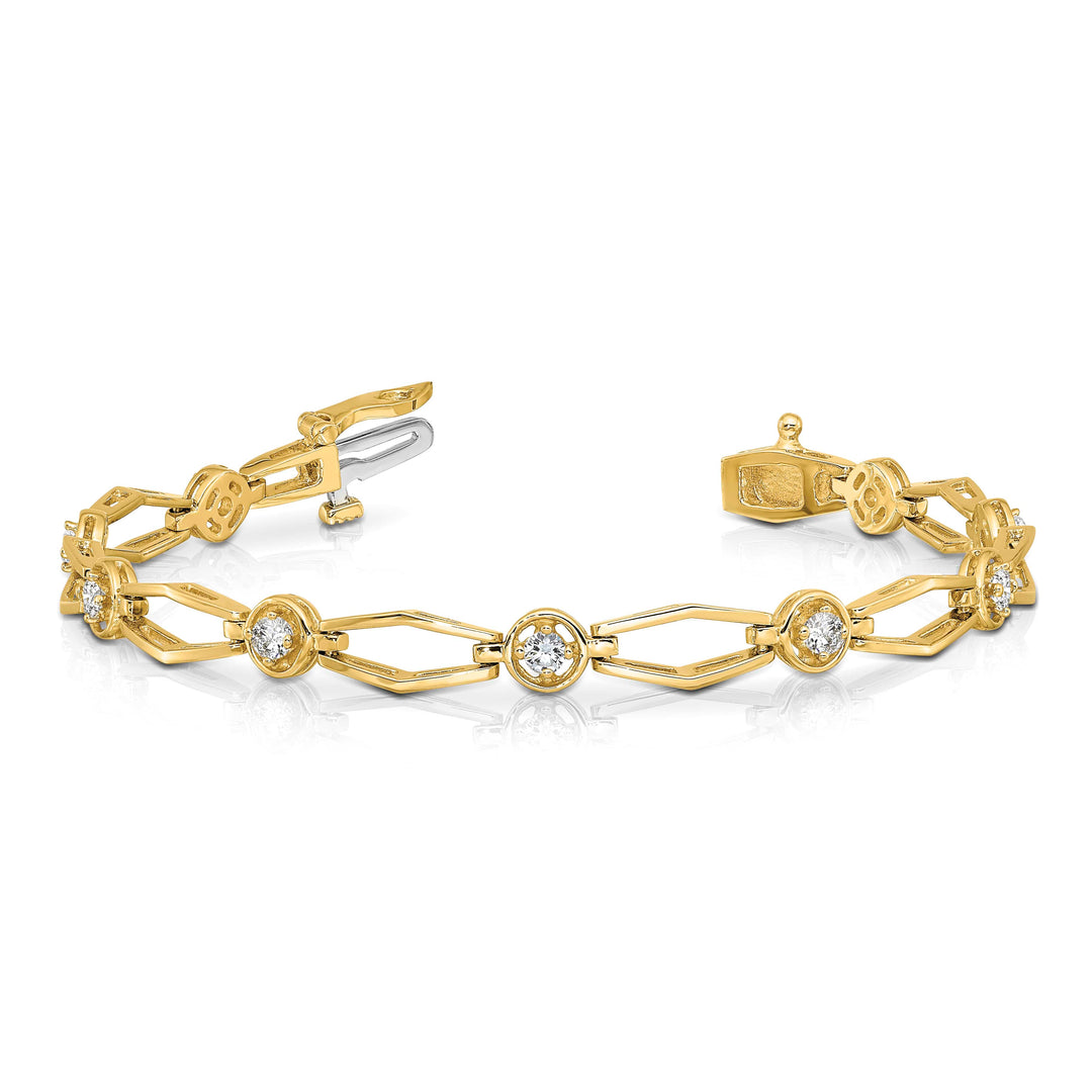 14K Complete 3/4 carat Round I2 Diamond Fancy Link 7 inch Bracelet