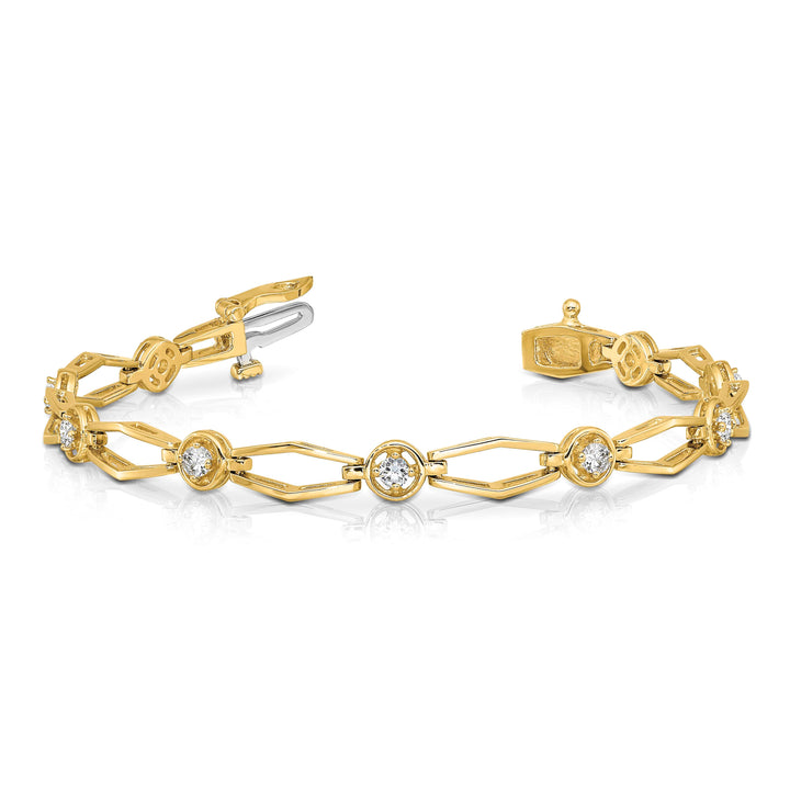 14K Complete 3/4 carat Round I2 Diamond Fancy Link 7 inch Bracelet