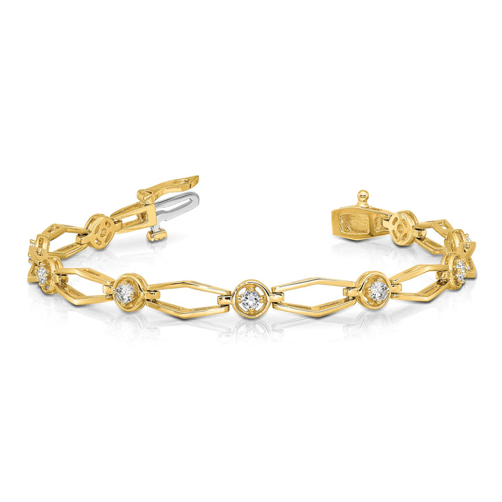 14K Complete 3/4 carat Round I2 Diamond Fancy Link 7 inch Bracelet
