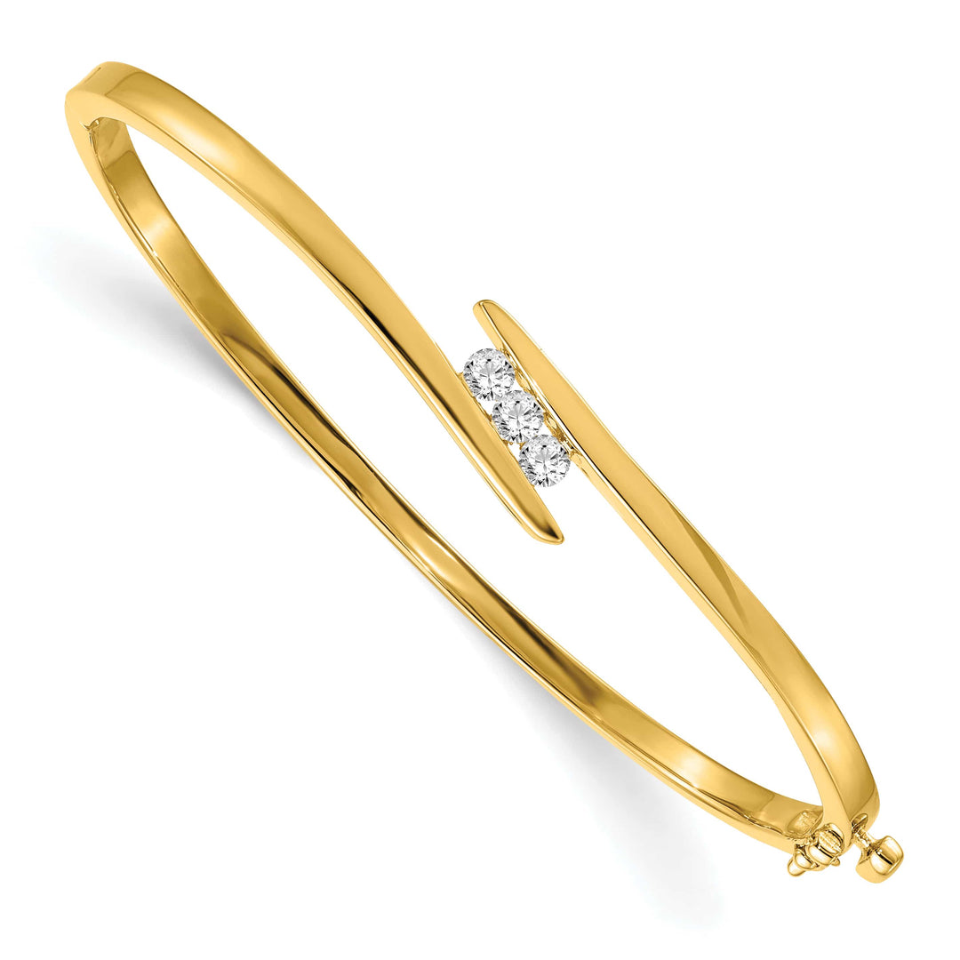 14K Complete 3-Stone 1/3 carat I2 Diamond Hinged Oval Bangle Bracelet