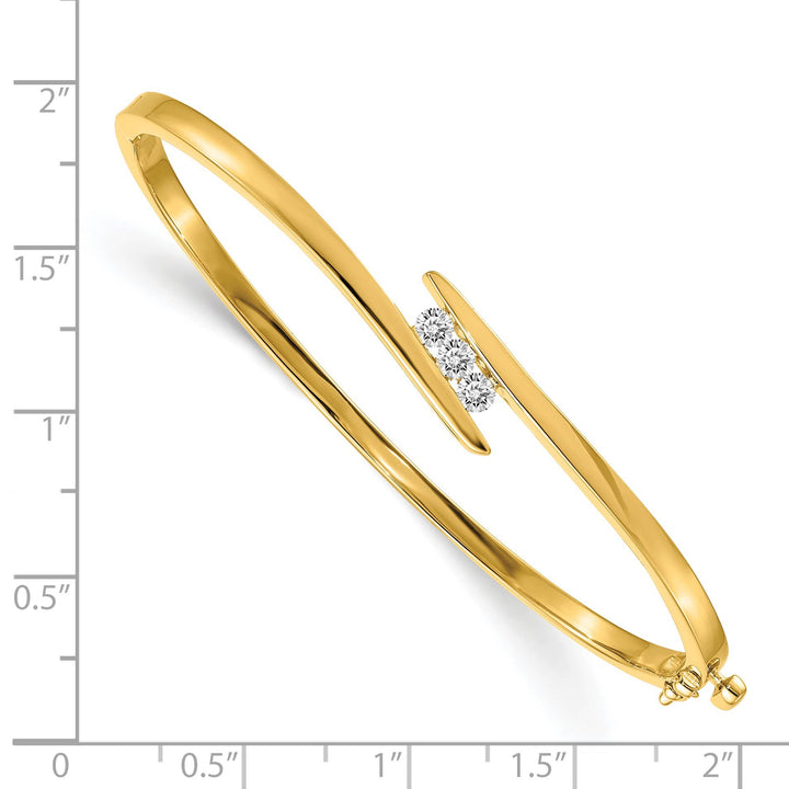 14K Complete 3-Stone 1/3 carat I2 Diamond Hinged Oval Bangle Bracelet