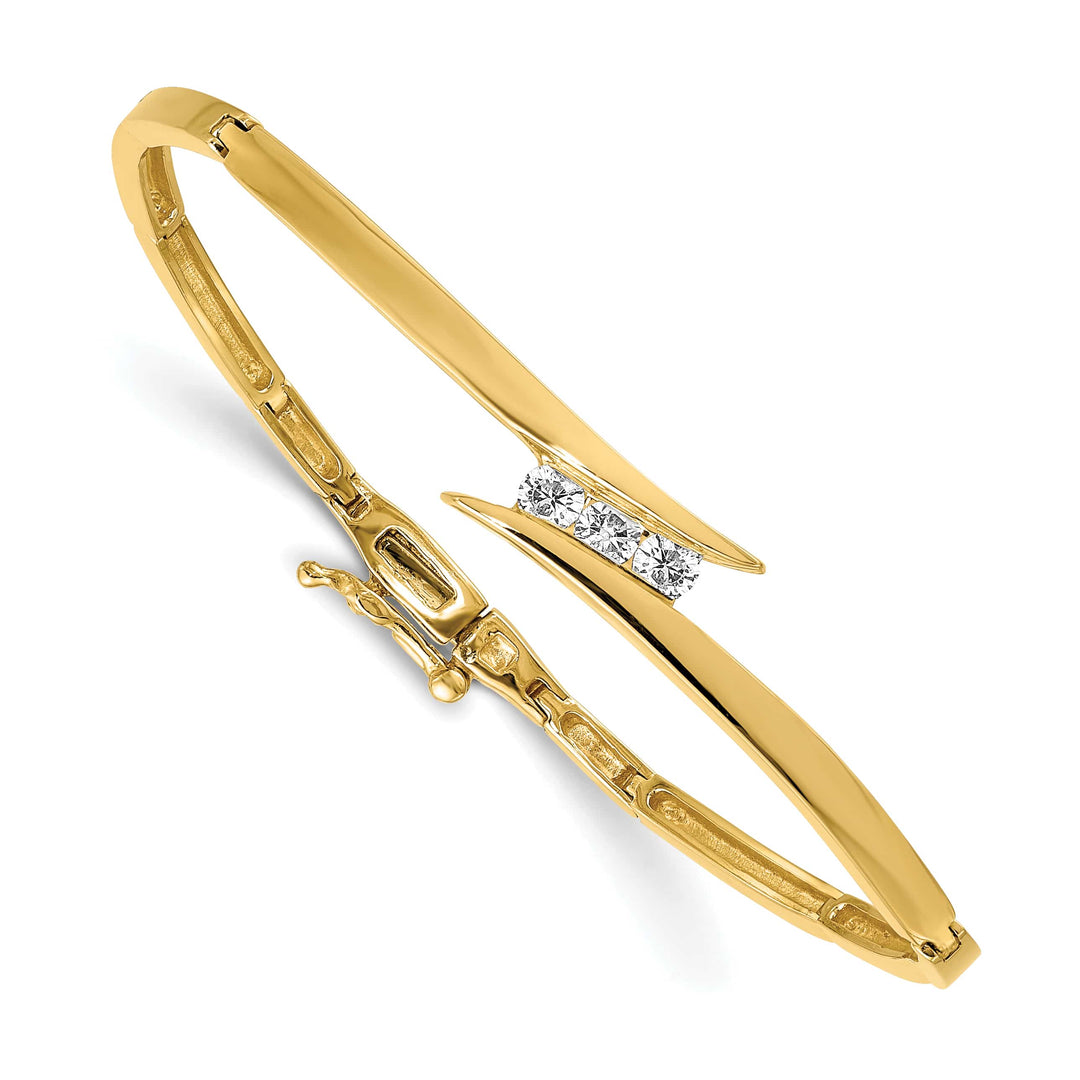 14K Complete 3-Stone 1/4 carat I1 Diamond Hinged Bangle Bracelet
