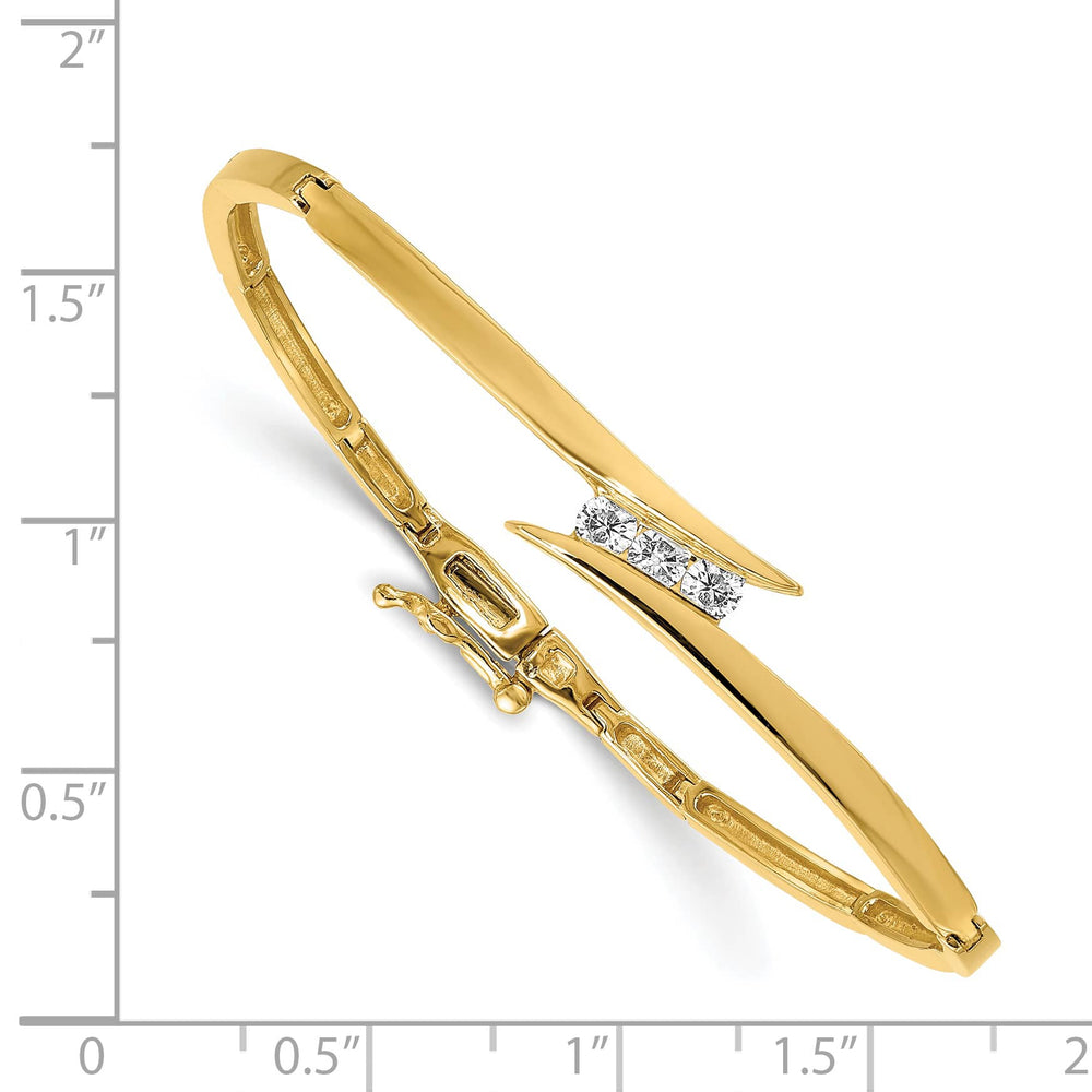 14K Complete 3-Stone 1/4 carat I1 Diamond Hinged Bangle Bracelet