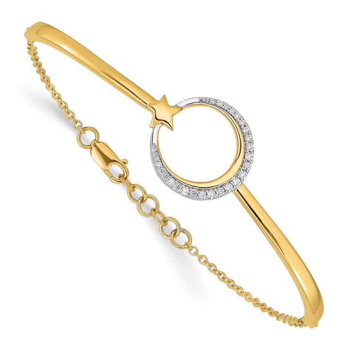 14k Moon and Star 1/8 carat Diamond Half-Bangle 7 inch Bracelet 0.5