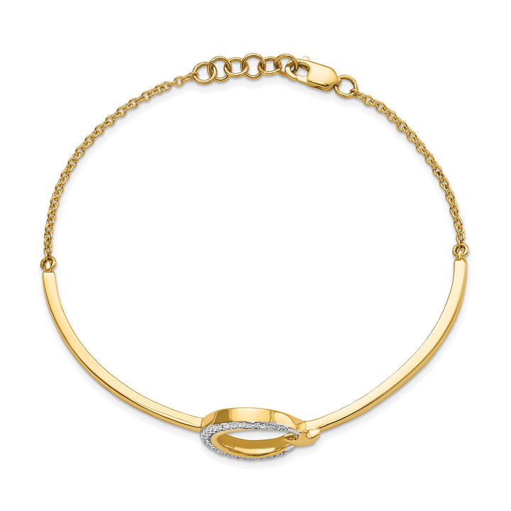 14k Moon and Star 1/8 carat Diamond Half-Bangle 7 inch Bracelet 0.5