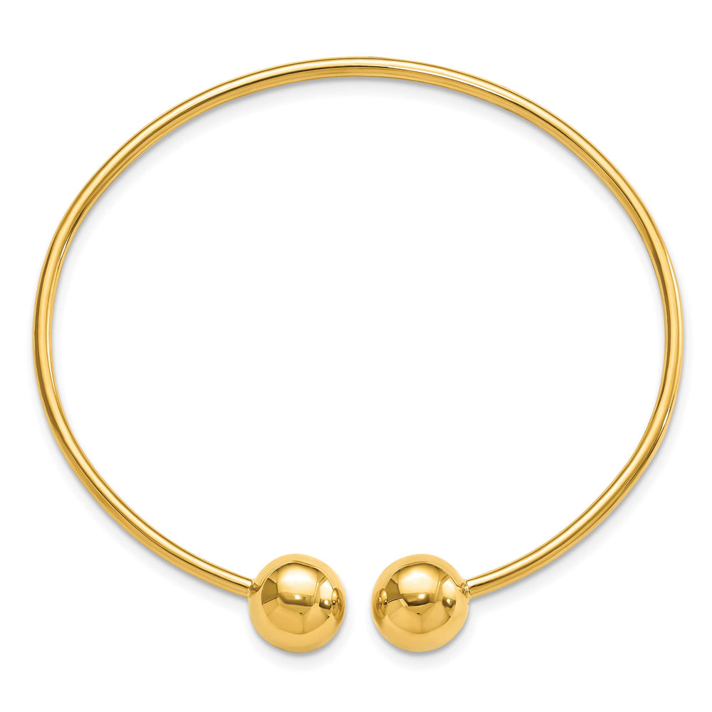14K Polished 9.5mm Ball 2.00mm Flexible Oval Cuff Bangle Bracelet