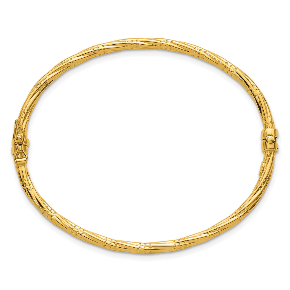 14K Polished and Textured 2.90mm Twisted Hinged Oval Bangle Bracelet
