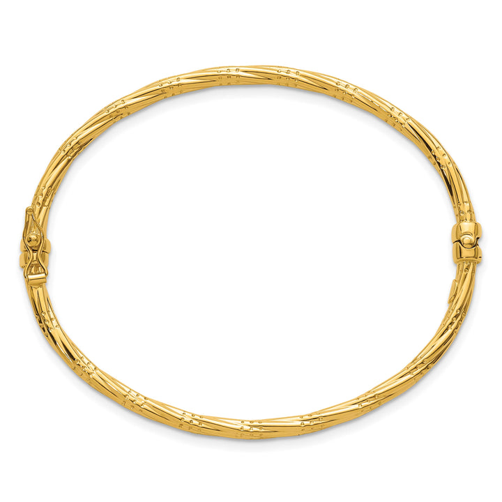 14K Polished and Textured 2.90mm Twisted Hinged Oval Bangle Bracelet