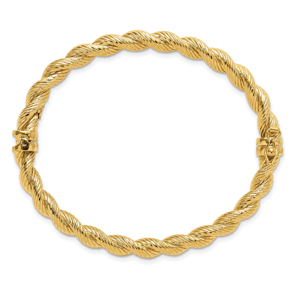 14K Polished and Textured 5.50mm Twisted Hinged Oval Bangle Bracelet