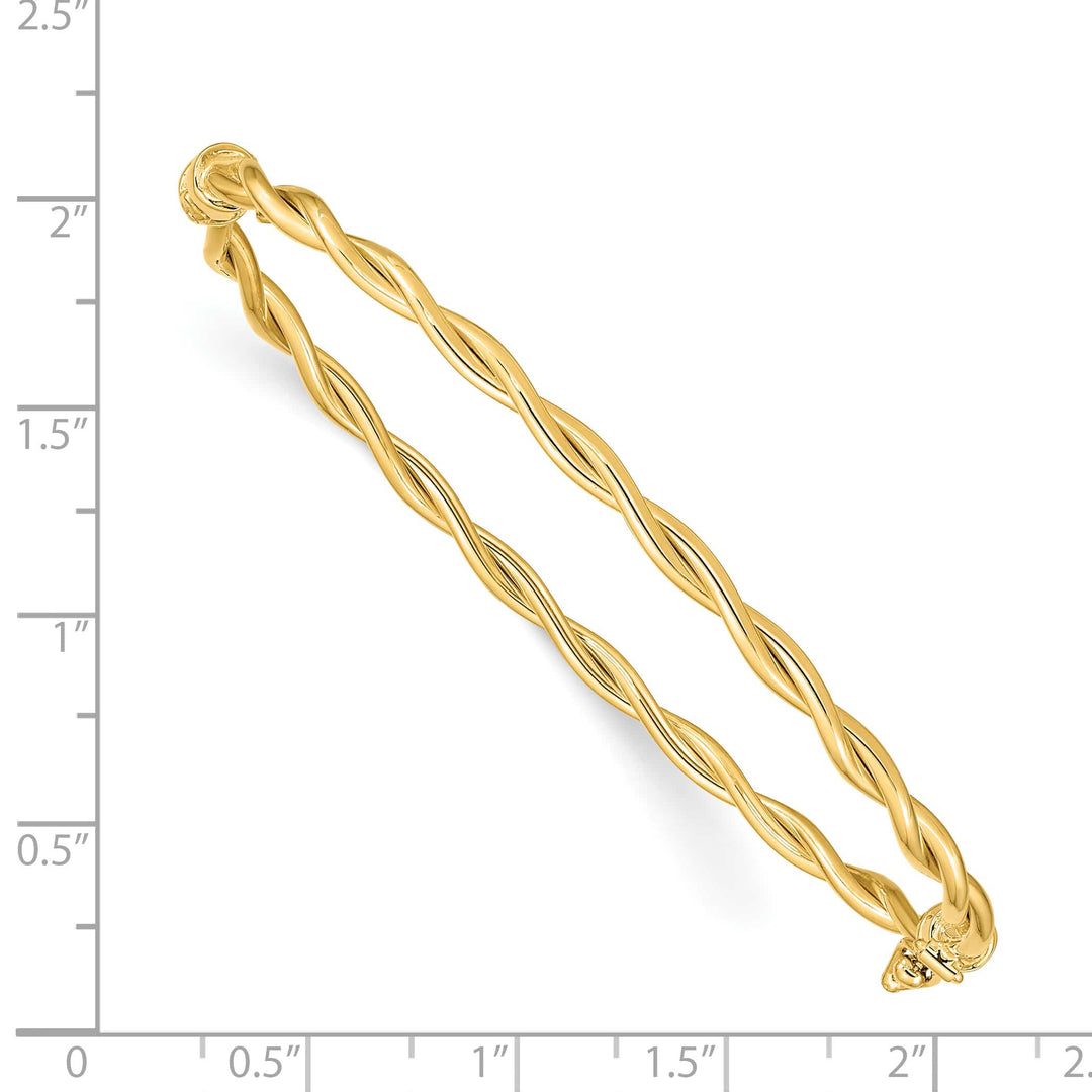 14K Polished and Twisted 2.90mm Hinged Oval Bangle Bracelet