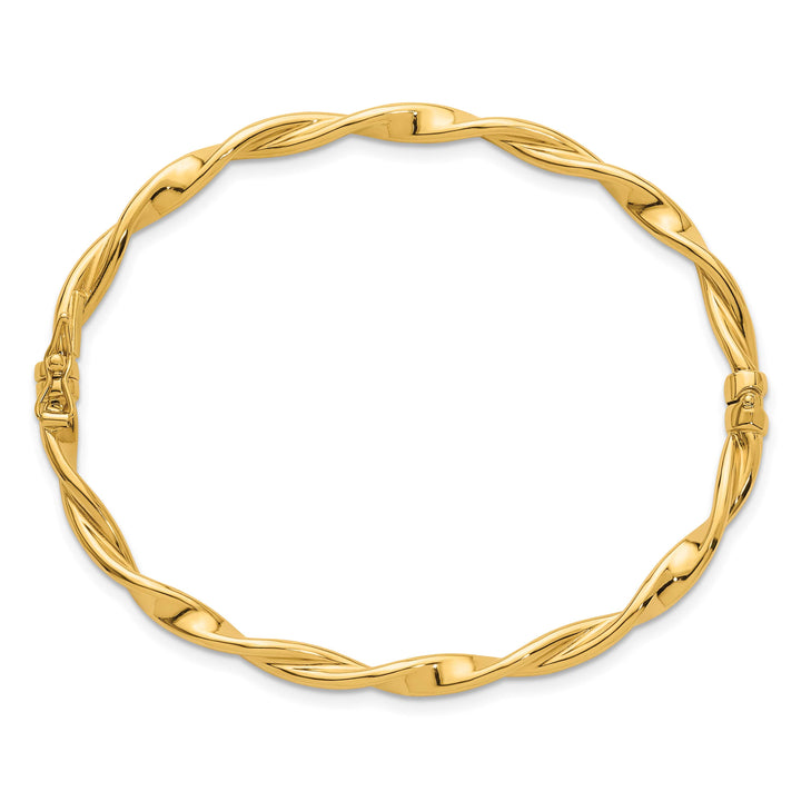 14k Polished and Twisted 3.80mm Hinged Oval Bangle Bracelet