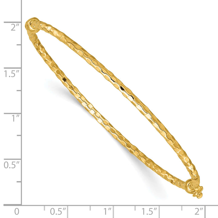 14k Polished Diamond-cut 2.20mm Hinged Oval Bangle Bracelet