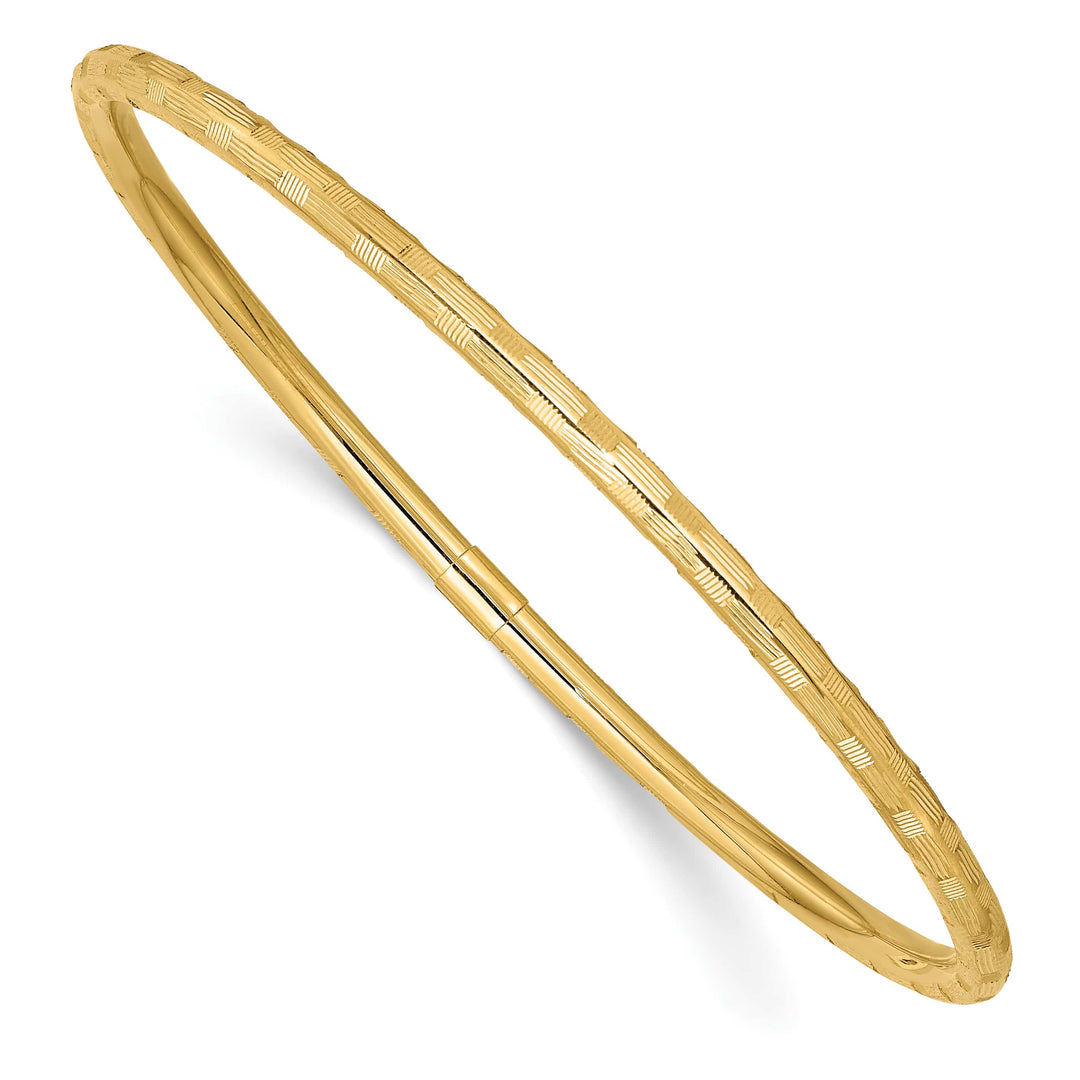 14k Polished Diamond-cut 3.00mm Slip-on Round Bangle Bracelet - 3.01g