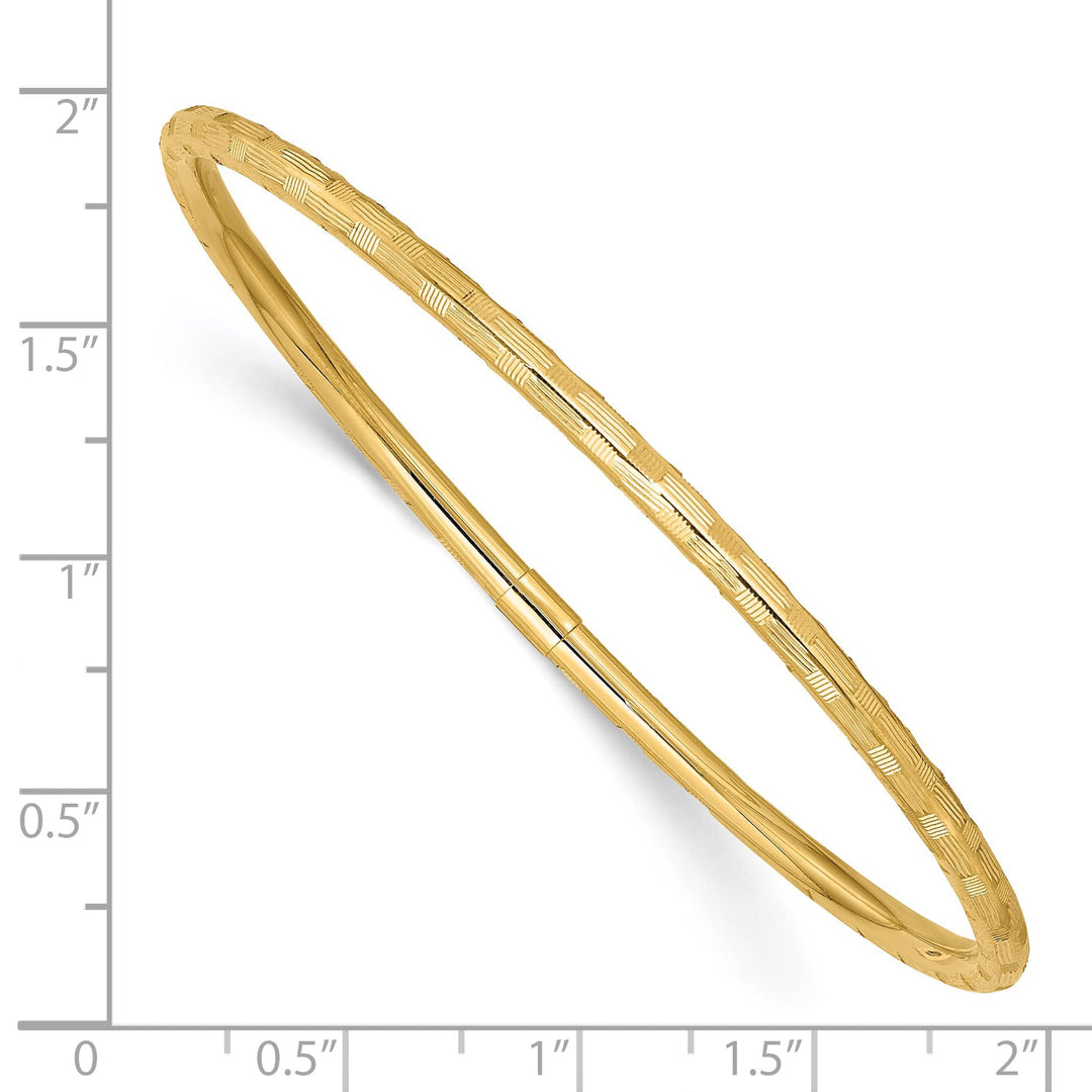 14k Polished Diamond-cut 3.00mm Slip-on Round Bangle Bracelet - 3.01g
