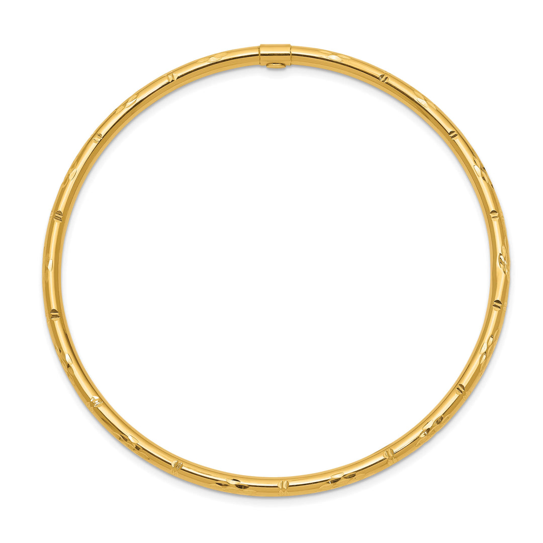 14k Polished Diamond-cut 3.00mm Slip-on Round Bangle Bracelet - 3.12g