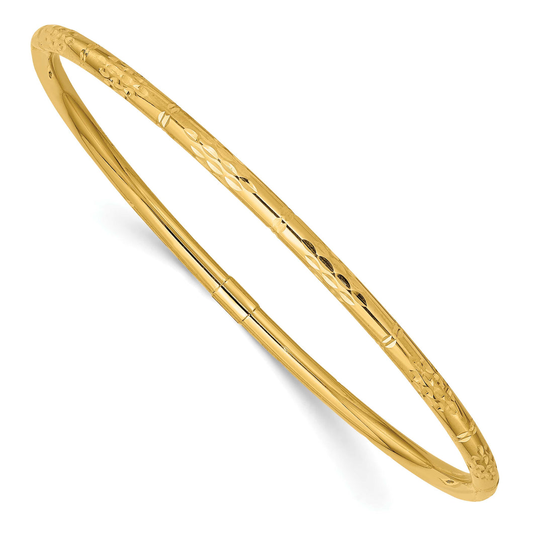 14k Polished Diamond-cut 3.00mm Slip-on Round Bangle Bracelet - 3.12g