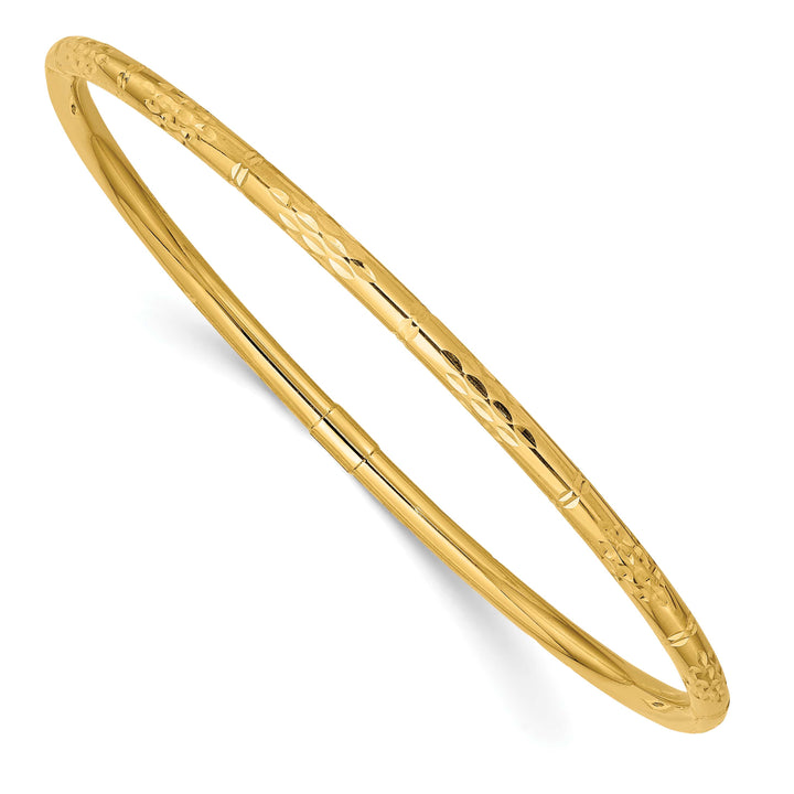 14k Polished Diamond-cut 3.00mm Slip-on Round Bangle Bracelet - 3.12g