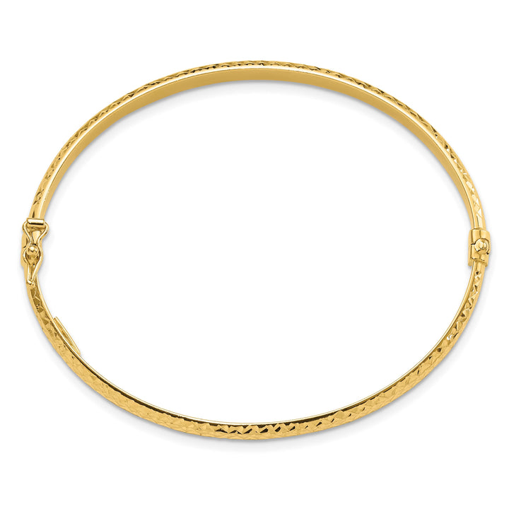 14K Polished Diamond-cut 4.00mm Hinged Oval Bangle Bracelet