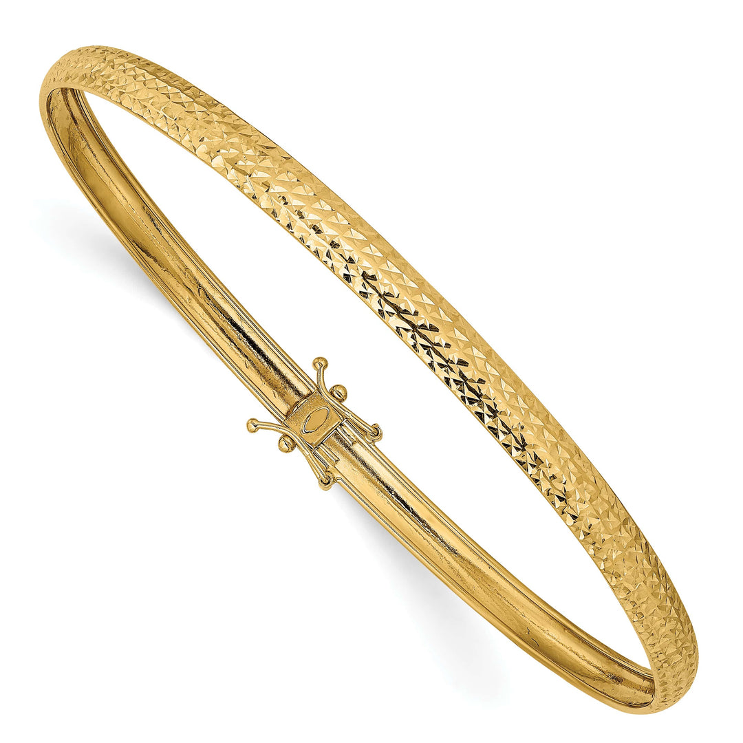 14K Polished Diamond-cut 4.25mm Flexible Round Bangle Bracelet - 8 in
