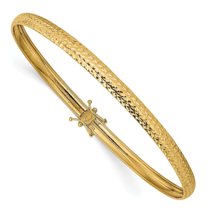 14K Polished Diamond-cut 4.25mm Flexible Round Bangle Bracelet - 8 in