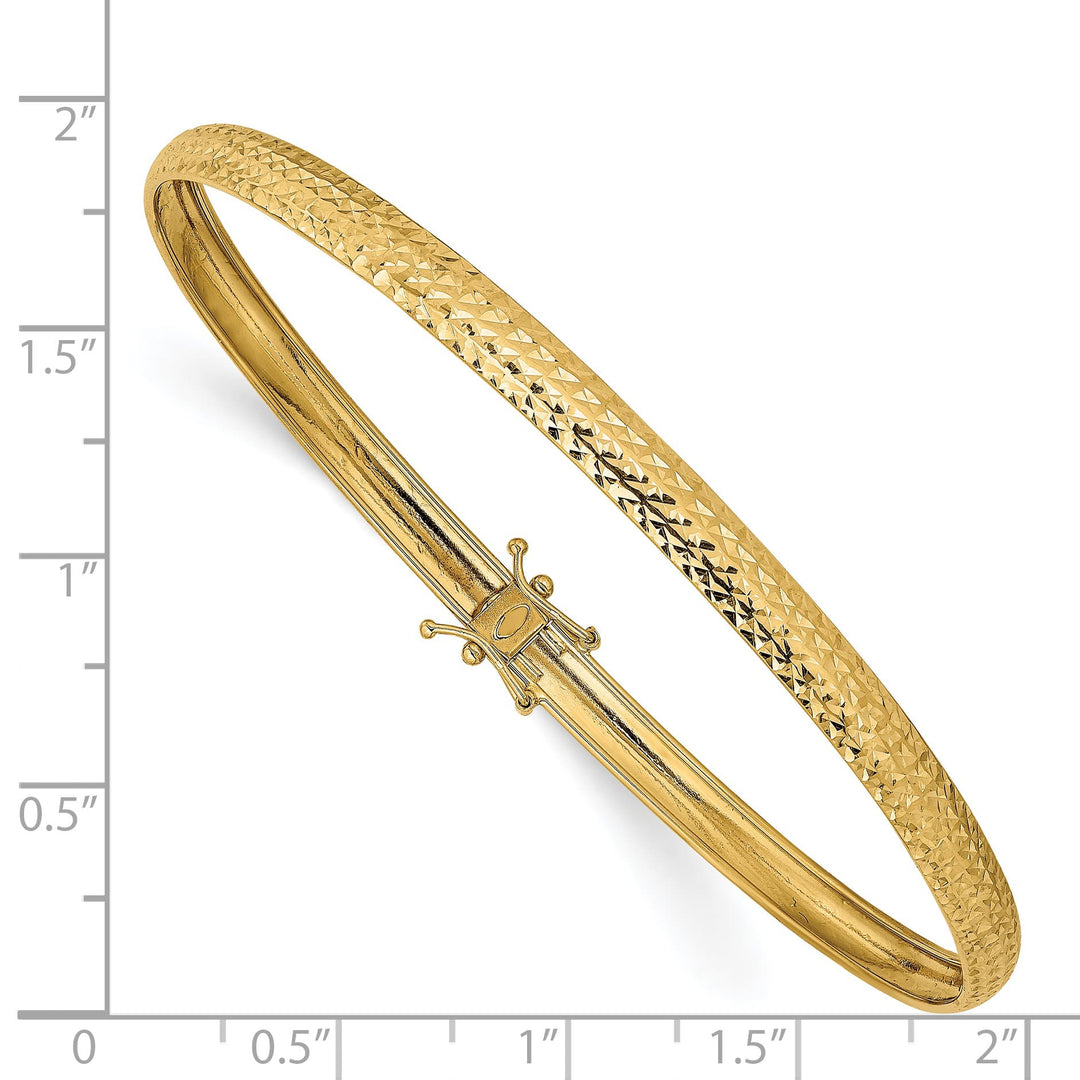 14K Polished Diamond-cut 4.25mm Flexible Round Bangle Bracelet - 8 in