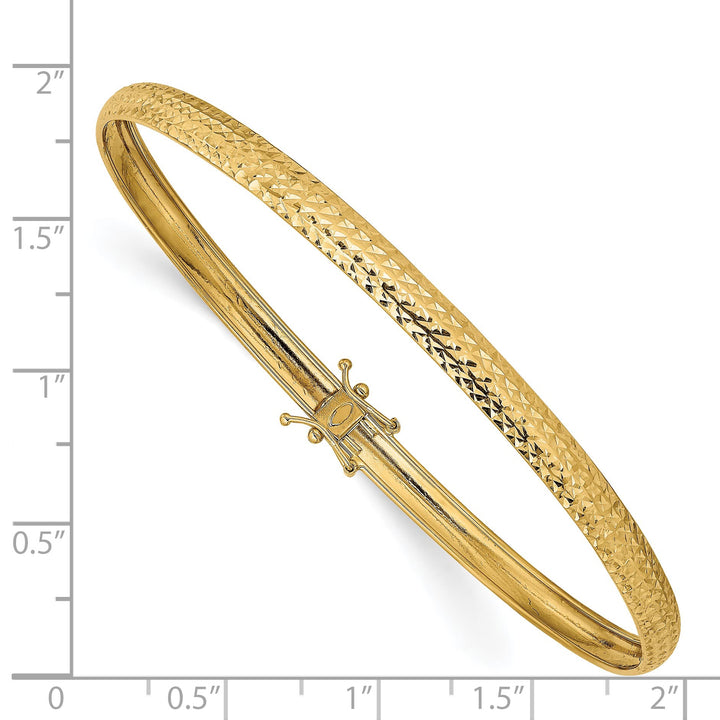 14K Polished Diamond-cut 4.25mm Flexible Round Bangle Bracelet - 8 in