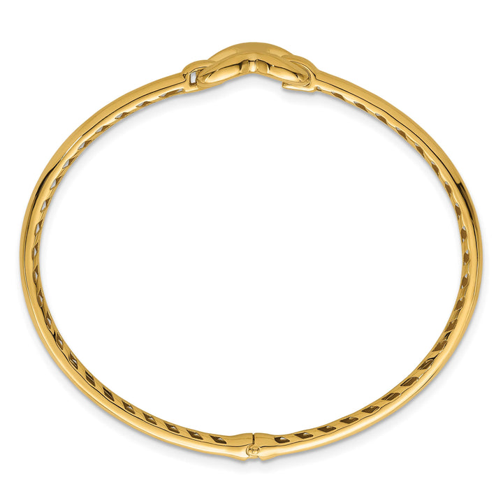 14k Polished Heart Clasp Hinged Oval Bangle Bracelet