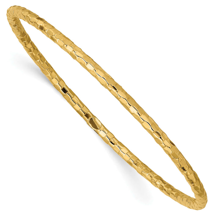 14k Polished Textured 3.00mm Slip-on Round Bangle Bracelet
