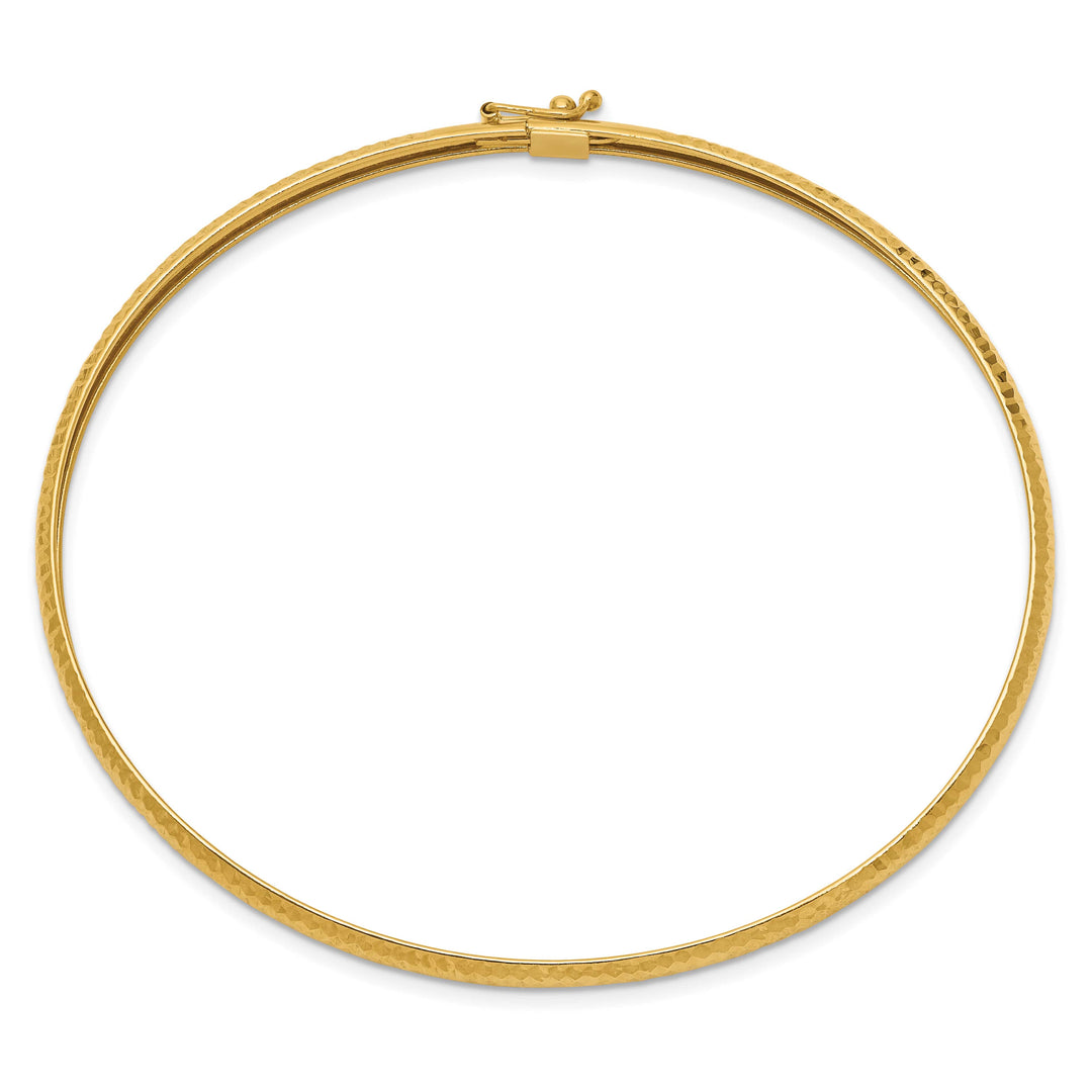 14k Polished Textured 4.00mm Flexible Oval Bangle Bracelet