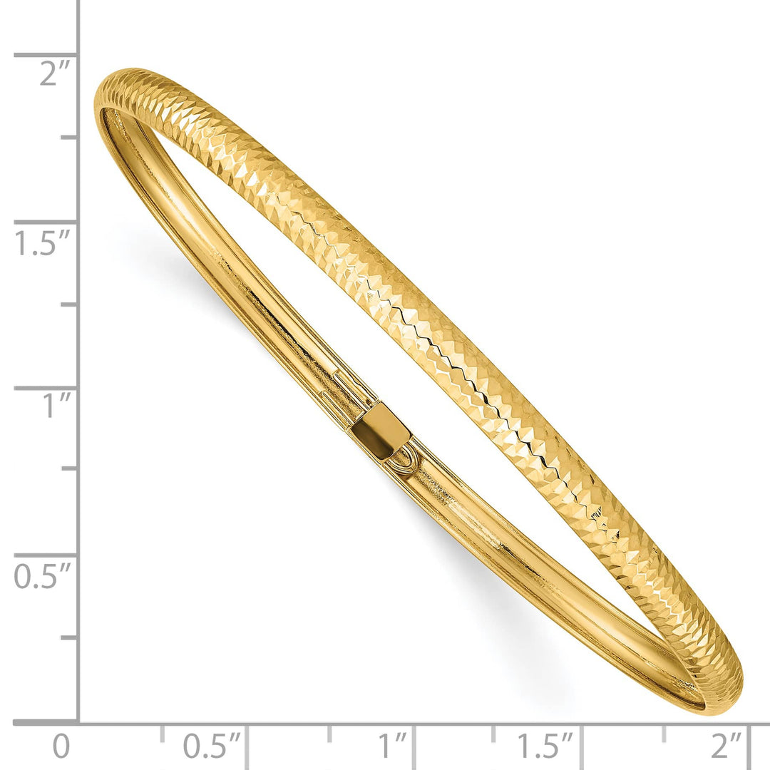 14k Polished Textured 4.00mm Flexible Oval Bangle Bracelet