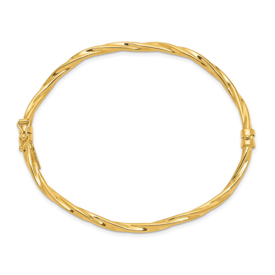 14k Polished Twisted 3.00mm Hinged Oval Bangle Bracelet - 3.78g