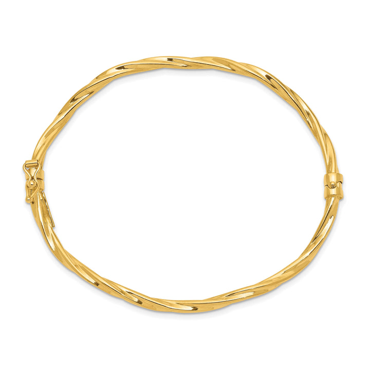 14k Polished Twisted 3.00mm Hinged Oval Bangle Bracelet - 3.78g