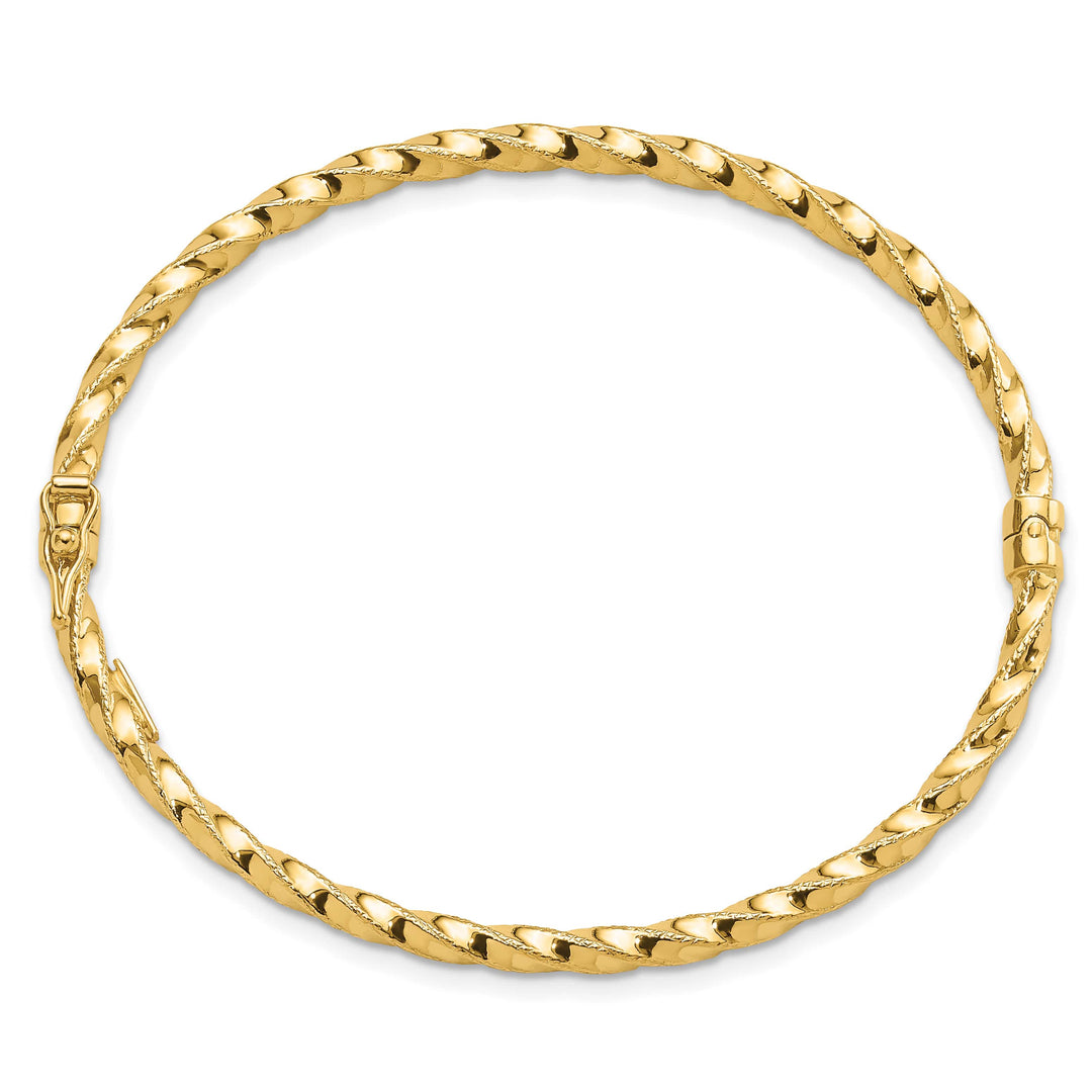 14K Polished Twisted 3.20mm Hinged Oval Bangle Bracelet