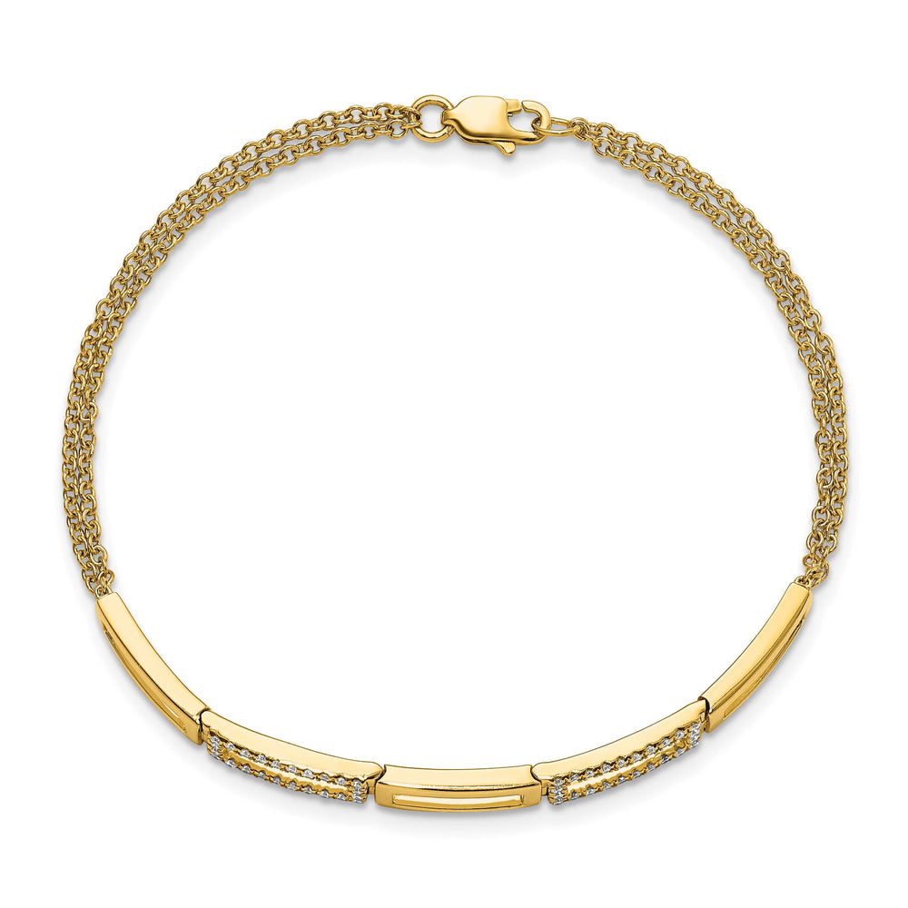 14K Rectangle Link 1/4 carat Diamond Double Strand 7 inch Bracelet