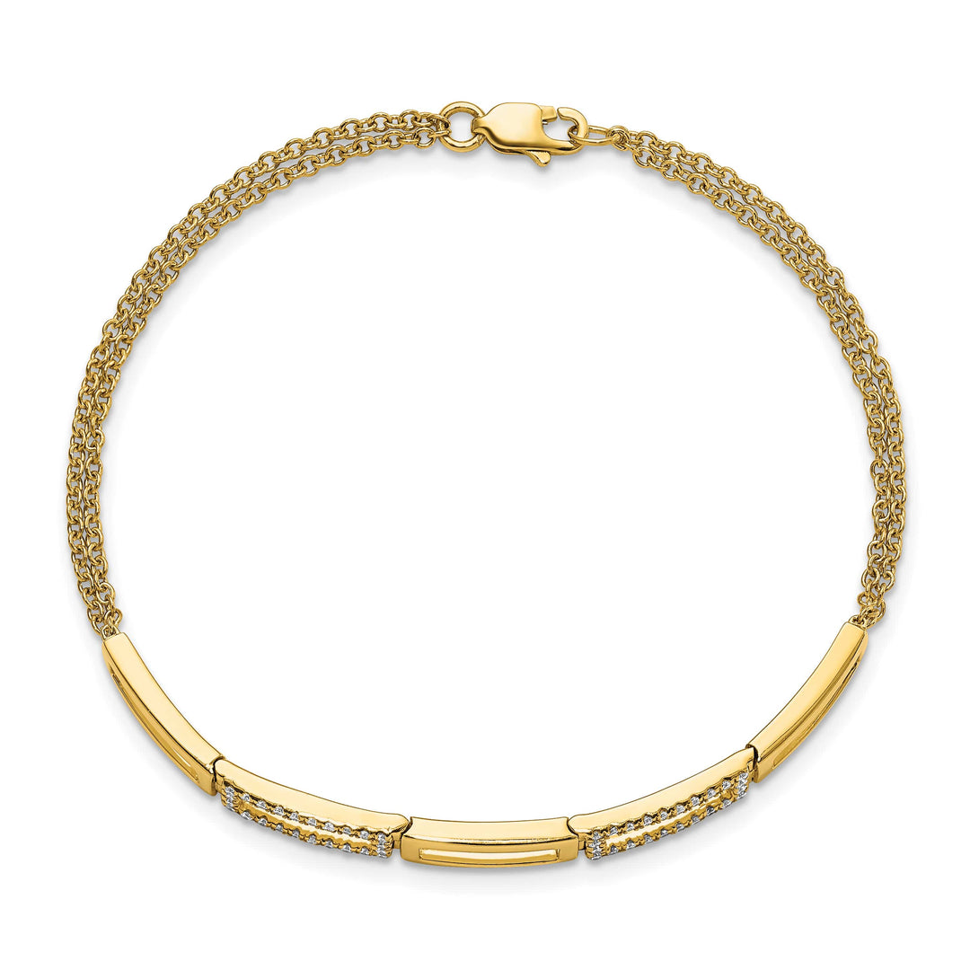 14K Rectangle Link 1/4 carat Diamond Double Strand 7 inch Bracelet