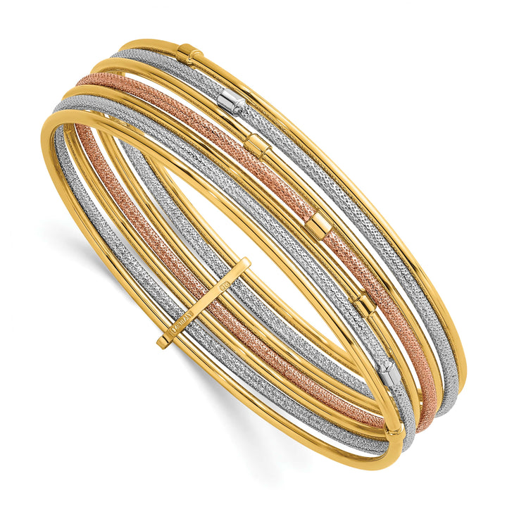 14K Rose and White Rhodium Beaded 7-Strand Slip-On Round Bangle