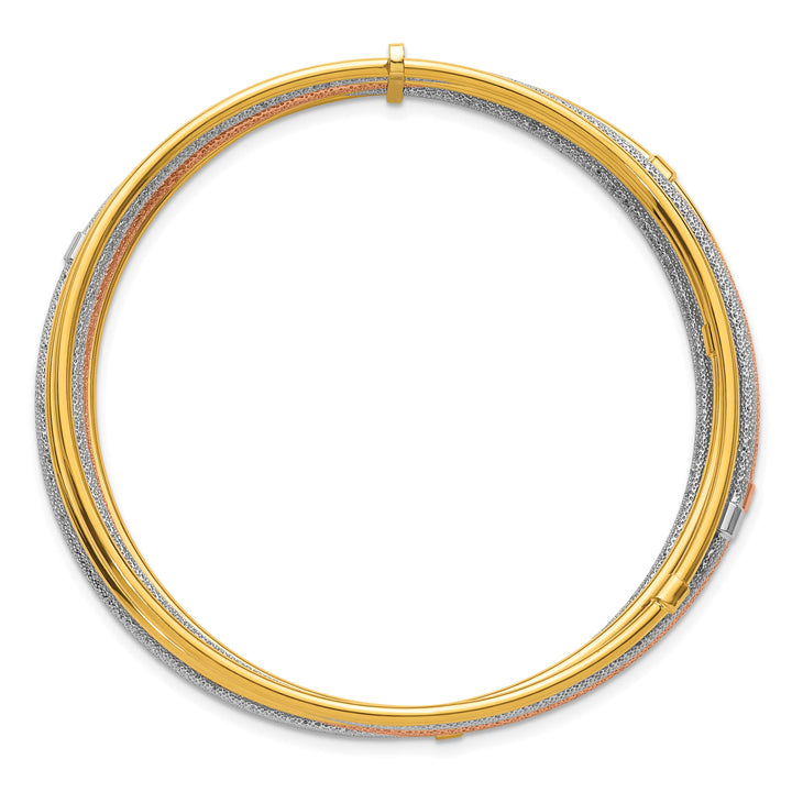 14K Rose and White Rhodium Beaded 7-Strand Slip-On Round Bangle
