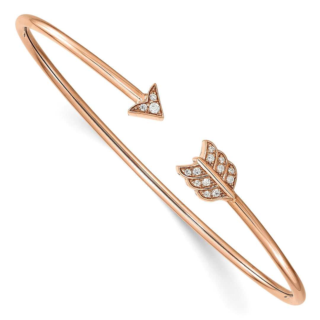 14k Rose Gold 1/10 carat Diamond Arrow Flexible Cuff Bangle Bracelet