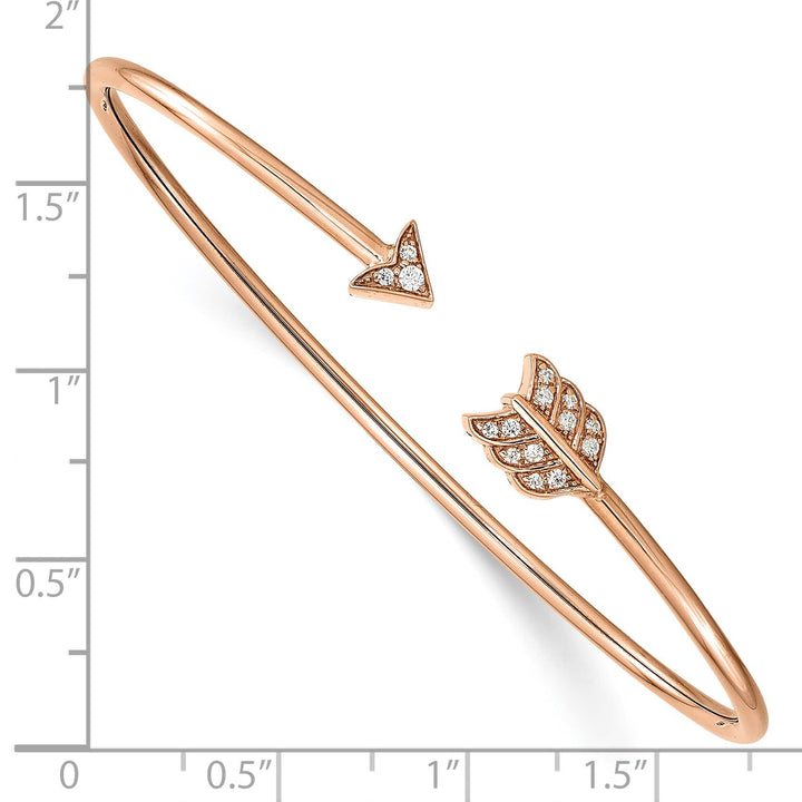 14k Rose Gold 1/10 carat Diamond Arrow Flexible Cuff Bangle Bracelet