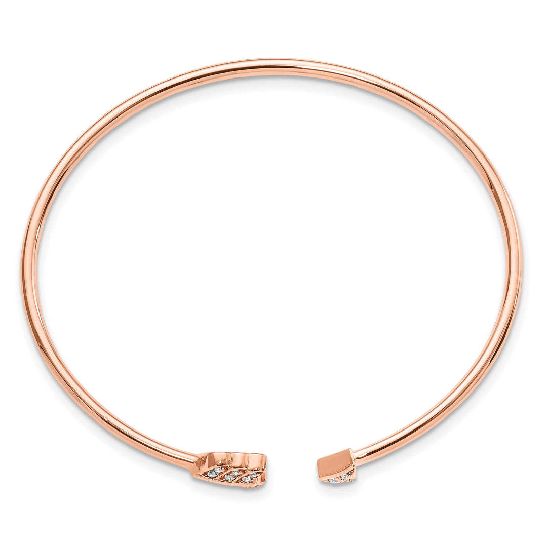 14k Rose Gold 1/10 carat Diamond Arrow Flexible Cuff Bangle Bracelet