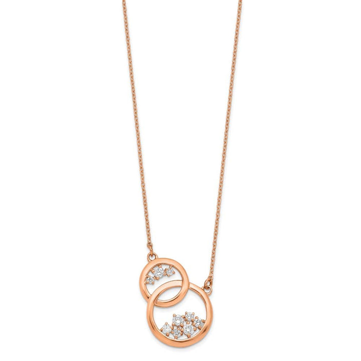 14K Rose Gold 1/4 carat Diamond Interlocked Circles 18 inch Necklace